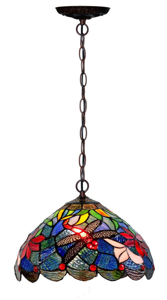 12" Red Dragonfly over the water Leadlight Stained Glass Tiffany Pendant Light