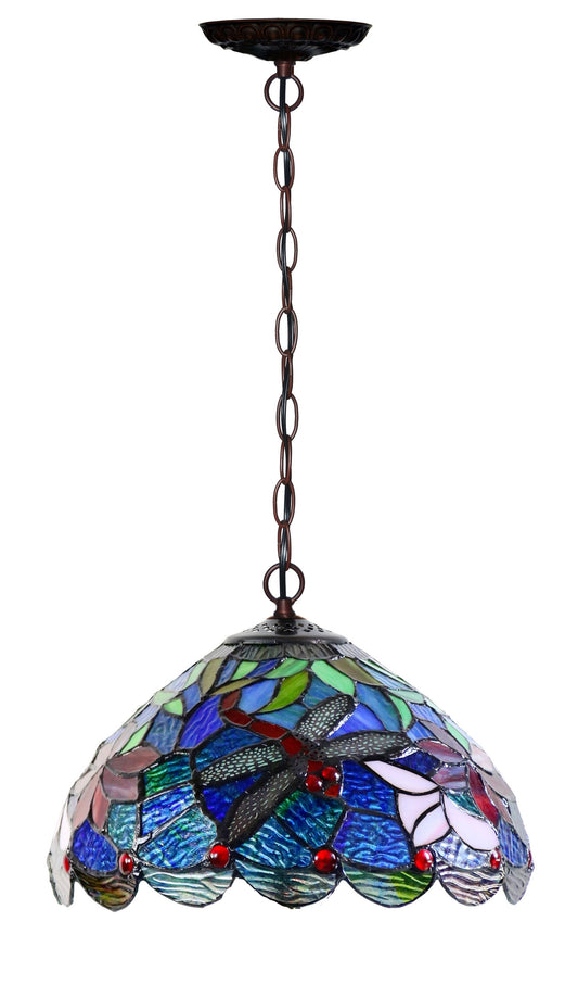 12" Red Dragonfly over the water Leadlight Stained Glass Tiffany Pendant Light