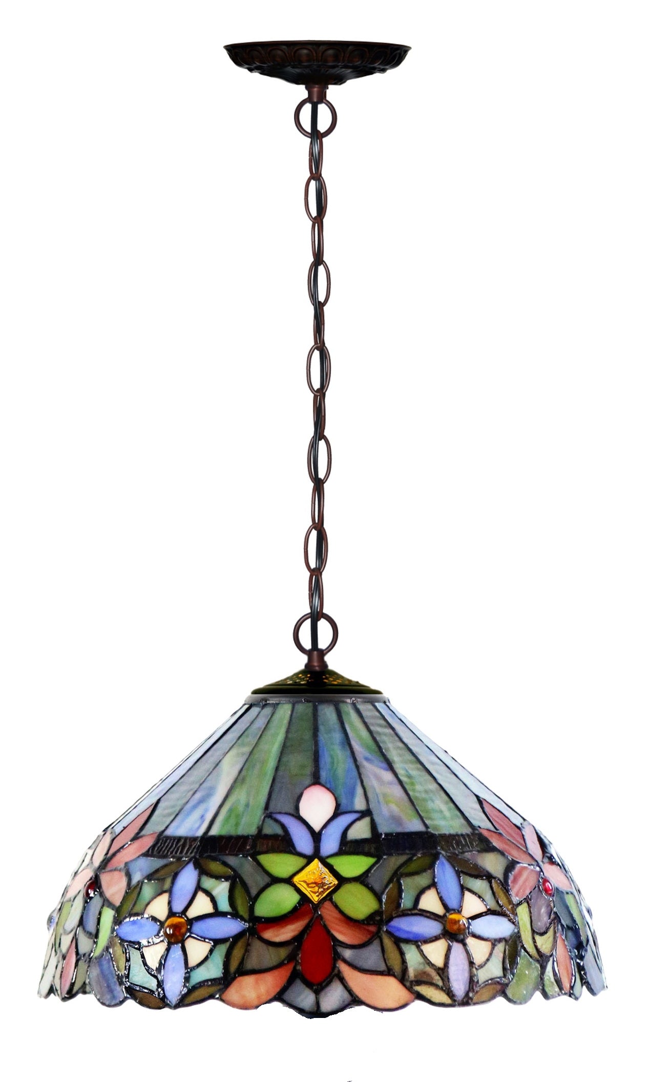 Stunning 12" Floral decorative Design Victorian Style Stained Glass Tiffany Pendant Light