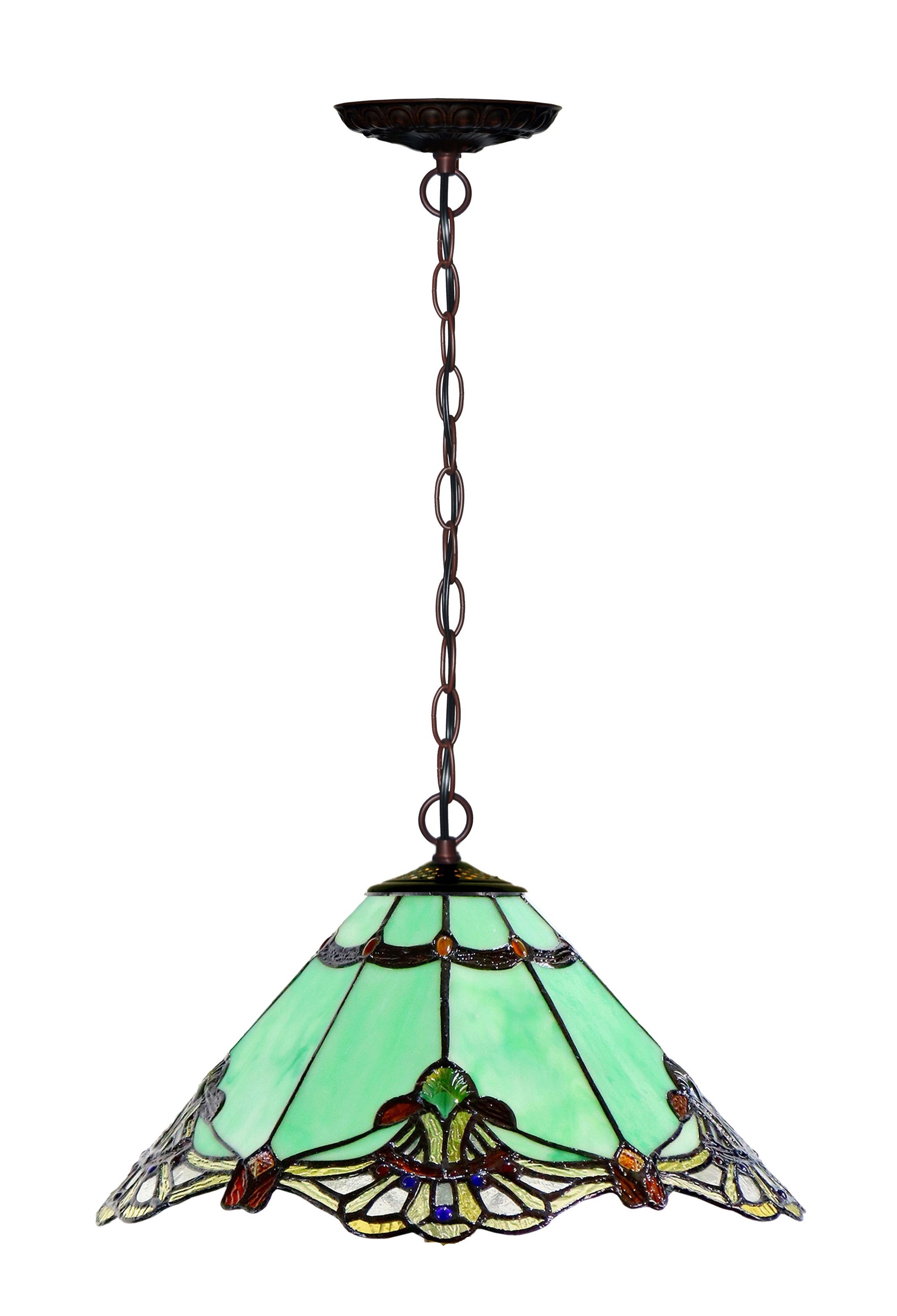 14" Green Jewel Carousel  Tiffany Stained Glass Shade Downlight Tiffany Pendant Lights