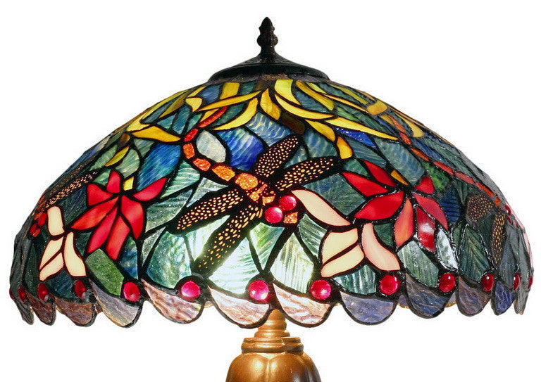 16" Blue Traditional Dragonfly Tiffany Table Lamp