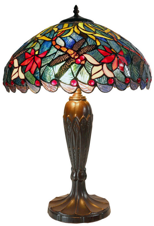 16" Blue Traditional Dragonfly Tiffany Table Lamp