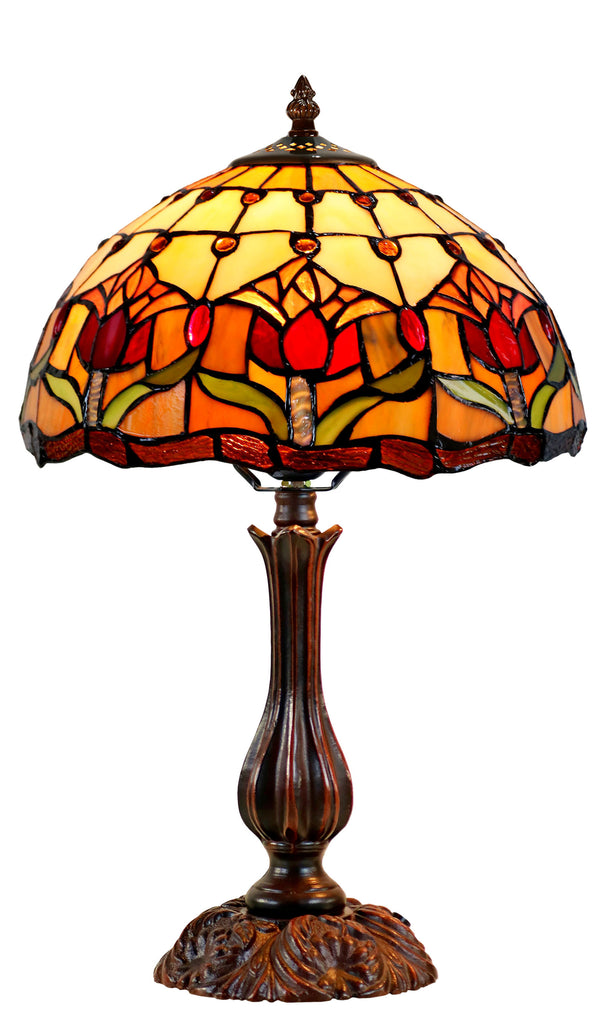 12" Colonial Tulip Style Tiffany Bedside Lamp