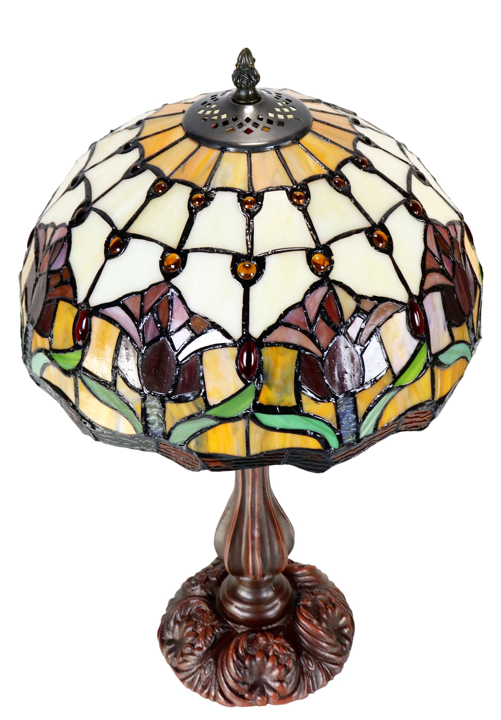 12" Red Tulip Style Tiffany Bedside Lamp