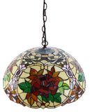 Huge 20" Traditional Red Camellia Tiffany Style Stained Glass Hanging Lamp