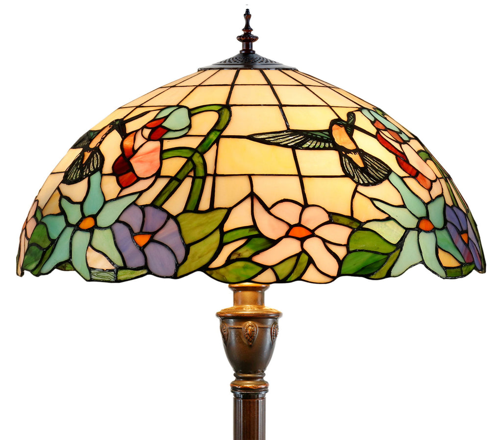 Gorgeous Huge 20” Hummingbird Flower Tiffany Floor Lamp