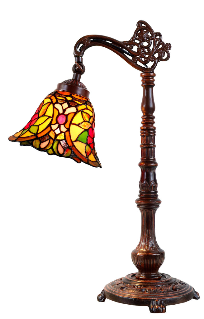 Camellia Style Leadlight Stained Glass Bridge Arm Tiffany  Table Lamp