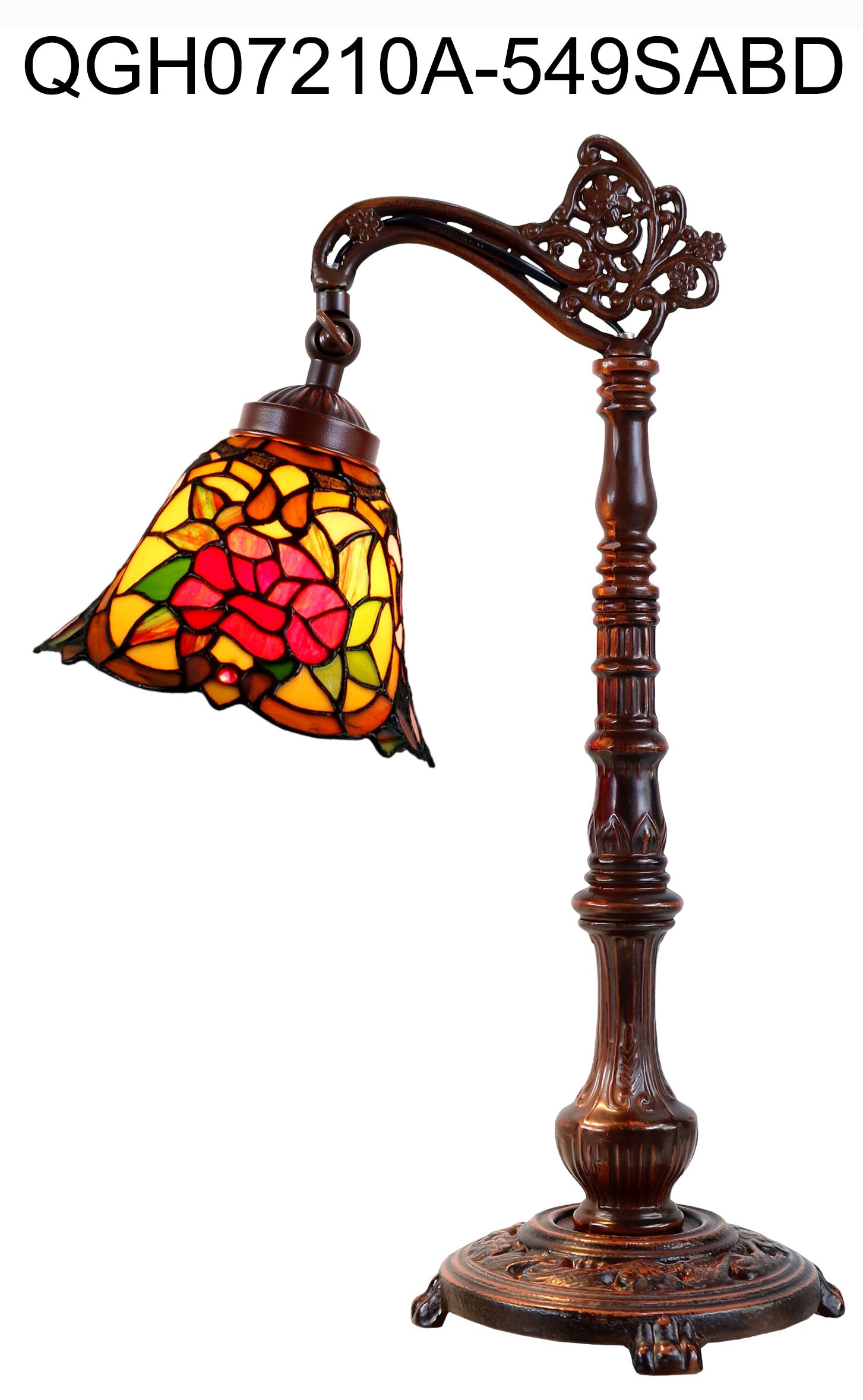 Camellia Style Leadlight Stained Glass Bridge Arm Tiffany  Table Lamp