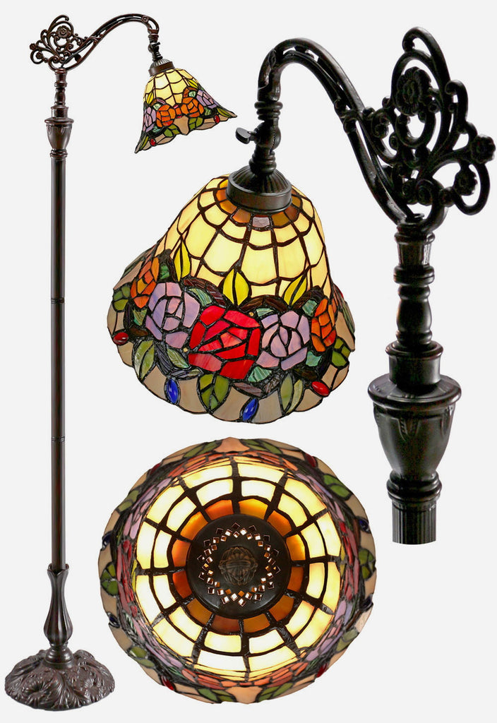 New Arrivals@Rose Style Leadlight Stained Glass Bridge Arm Tiffany  Floor Lamp