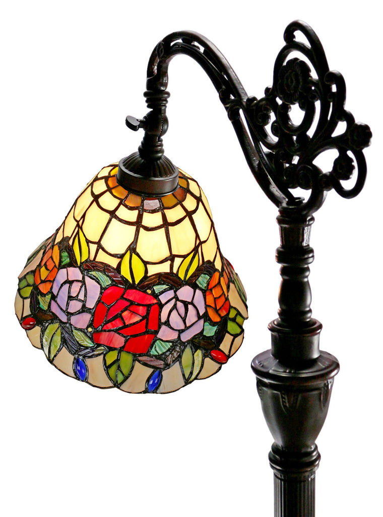 New Arrivals@Rose Style Leadlight Stained Glass Bridge Arm Tiffany  Floor Lamp