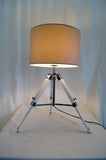 Limited Stock @Striking industrial style Tripod Table Lamp Beige shade with white wooden base