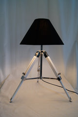 Limited Stock @Striking industrial style Tripod Table Lamp Black shade with white wooden base