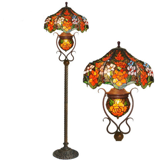 Huge 18" Red Rose  Style Double lits Tiffany Floor Lamp