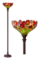 14" Colorful Tulip Flower Style Tiffany Floor Torchiere Lamp