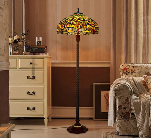 Traditional Huge 20" Dragonfly Flower Tiffany Floor Lamp