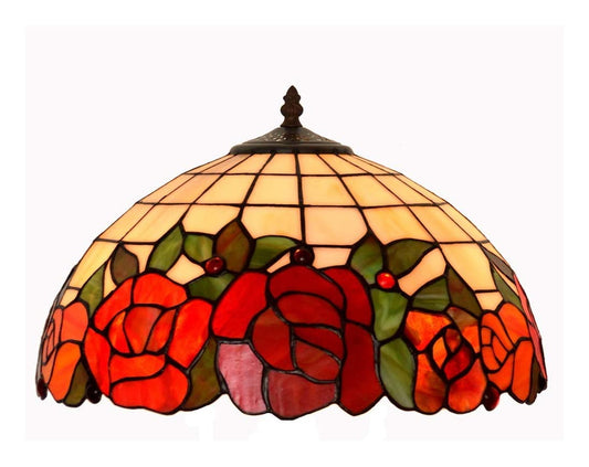 Large 16" Red Rose Stained Glass Tiffany Floor Lamp