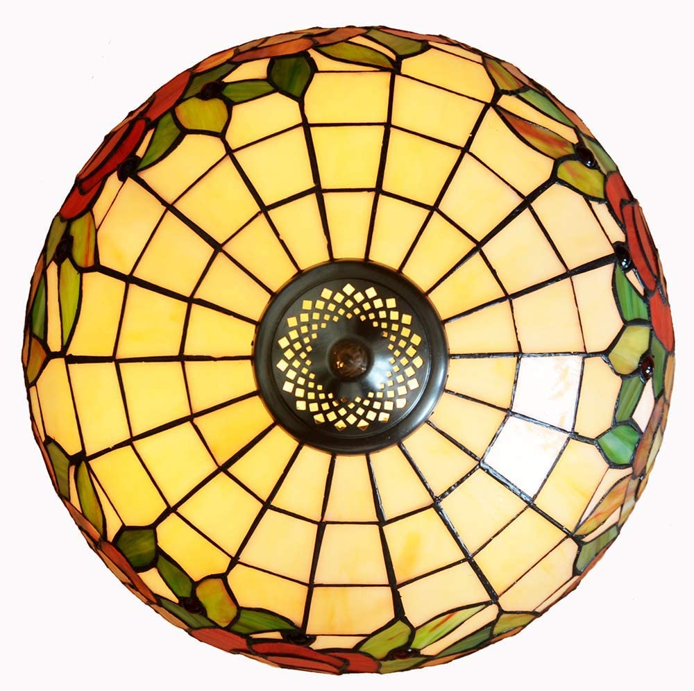Large 16" Red Rose Stained Glass Tiffany Floor Lamp