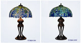 Huge 20 inches Wide Tiffany Reproduction Traditional Blue Wisteria Table Lamp
