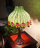 Tiffany Reproduction Traditional Peacock Feather Tiffany Table Lamp With deco Base@Limited Edition