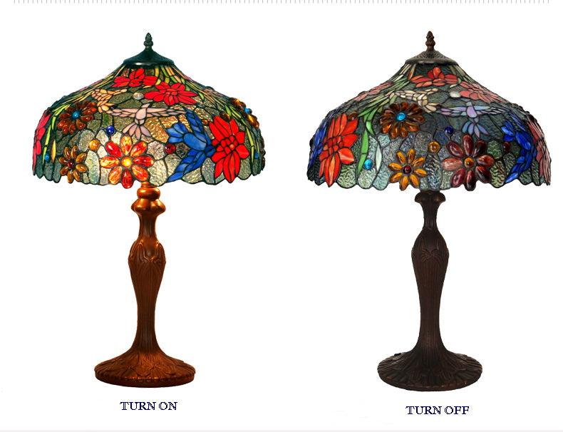 Large 16"  Hummingbird over Flowers  Tiffany Table Lamp