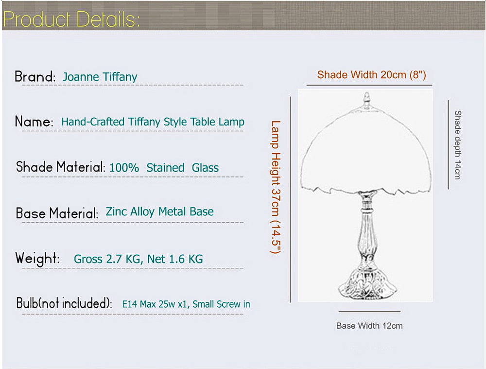 Stunning  8" Romantic Rose Style Tiffany Mini Table Lamp