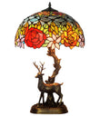 Large tiffany table lamp Blooming rose with Reindeer Sculpture Base