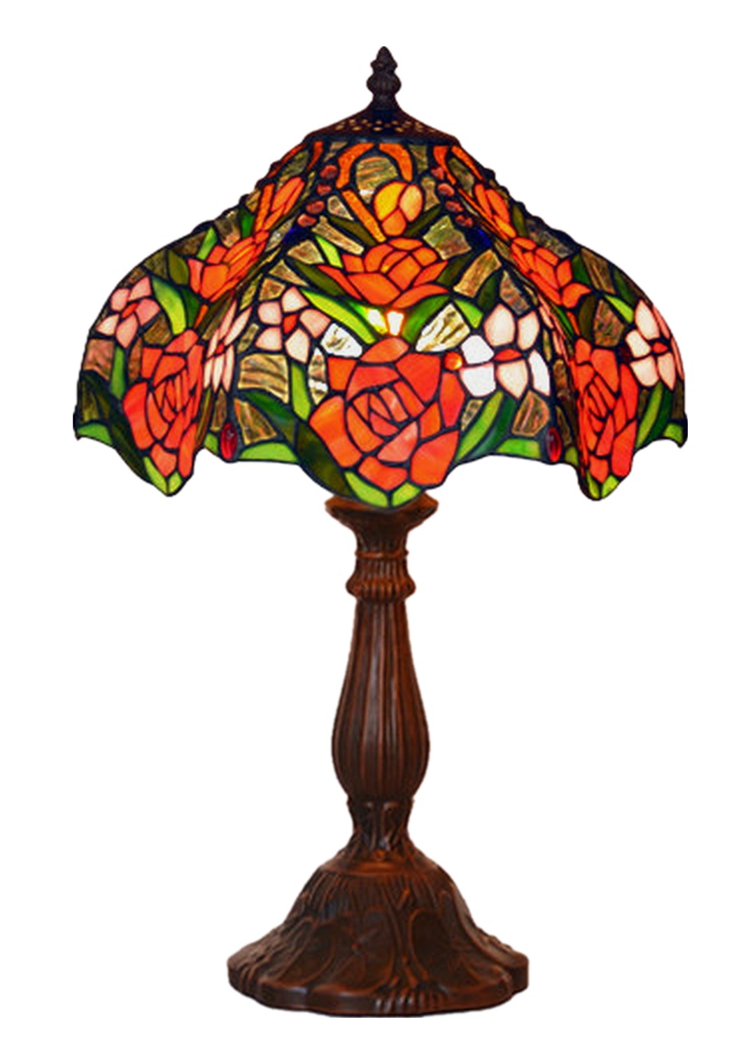 12" Jeweled Rose Style Leadlight Stained Glass Tiffany Bedside Lamp