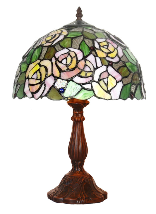 12" Pink Rose flower Style Tiffany Bedside Lamp