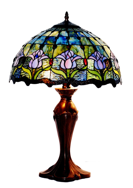 Large 16" Tulip Style Leadlight Stained Glass Tiffany Table Lamp