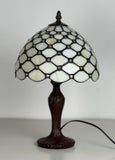 Elegant 10" Tiffany Bedside Lamp Cream Stained Glass Crystal Bead Style Table Reading Lamp