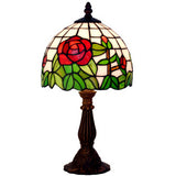 Elegant  8" Red Rose Style Tiffany Mini Table Lamp