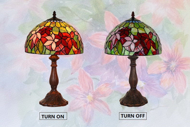 12"  Magnolia  Flower Style Tiffany Bedside Lamp