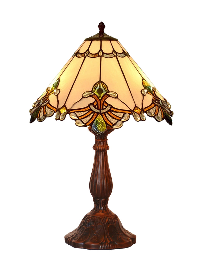 12" White Elegant Jewel Carousel Tiffany Bedside Lamp