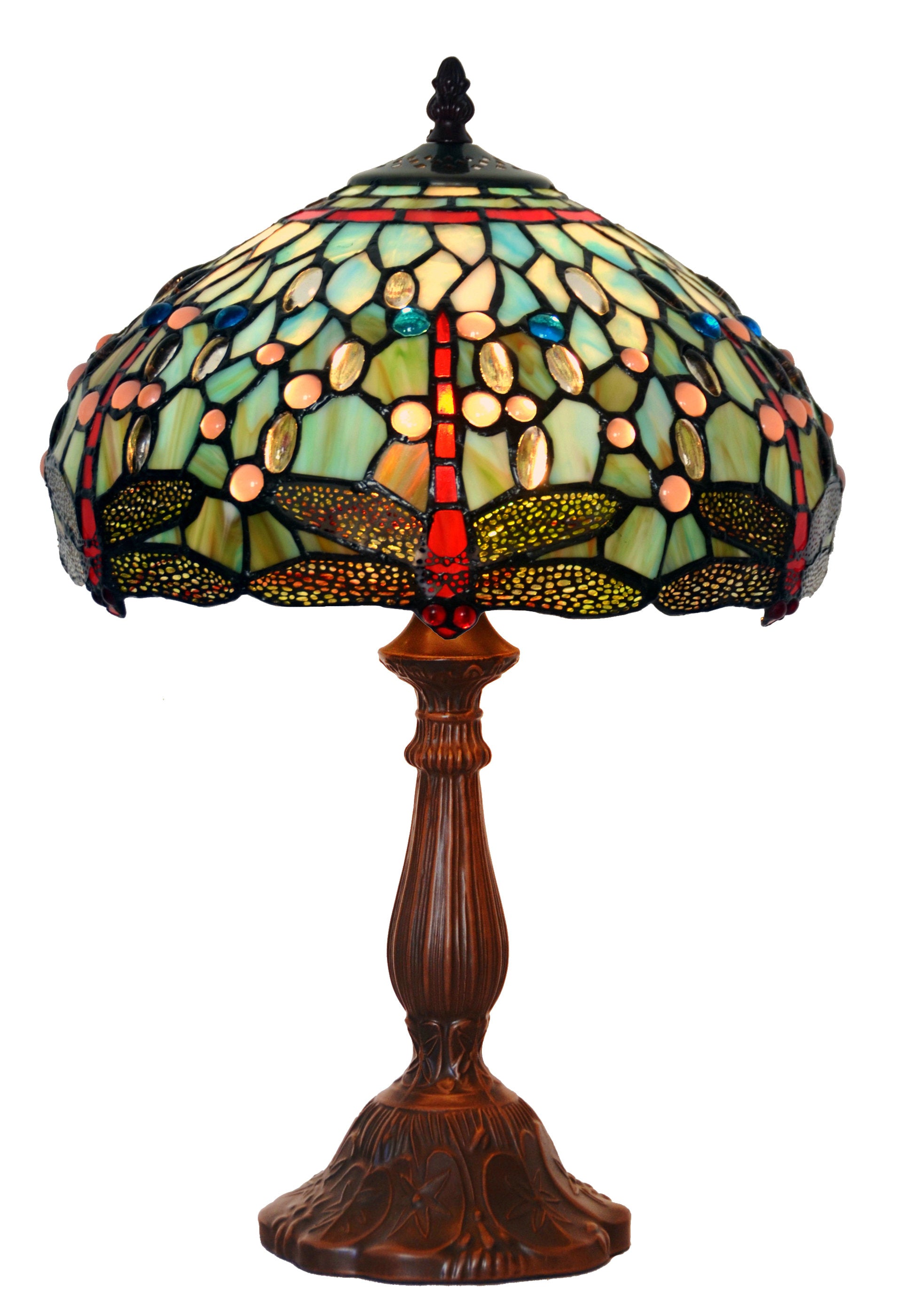 12"  Blue Dragonfly Style Tiffany Bedside Lamp