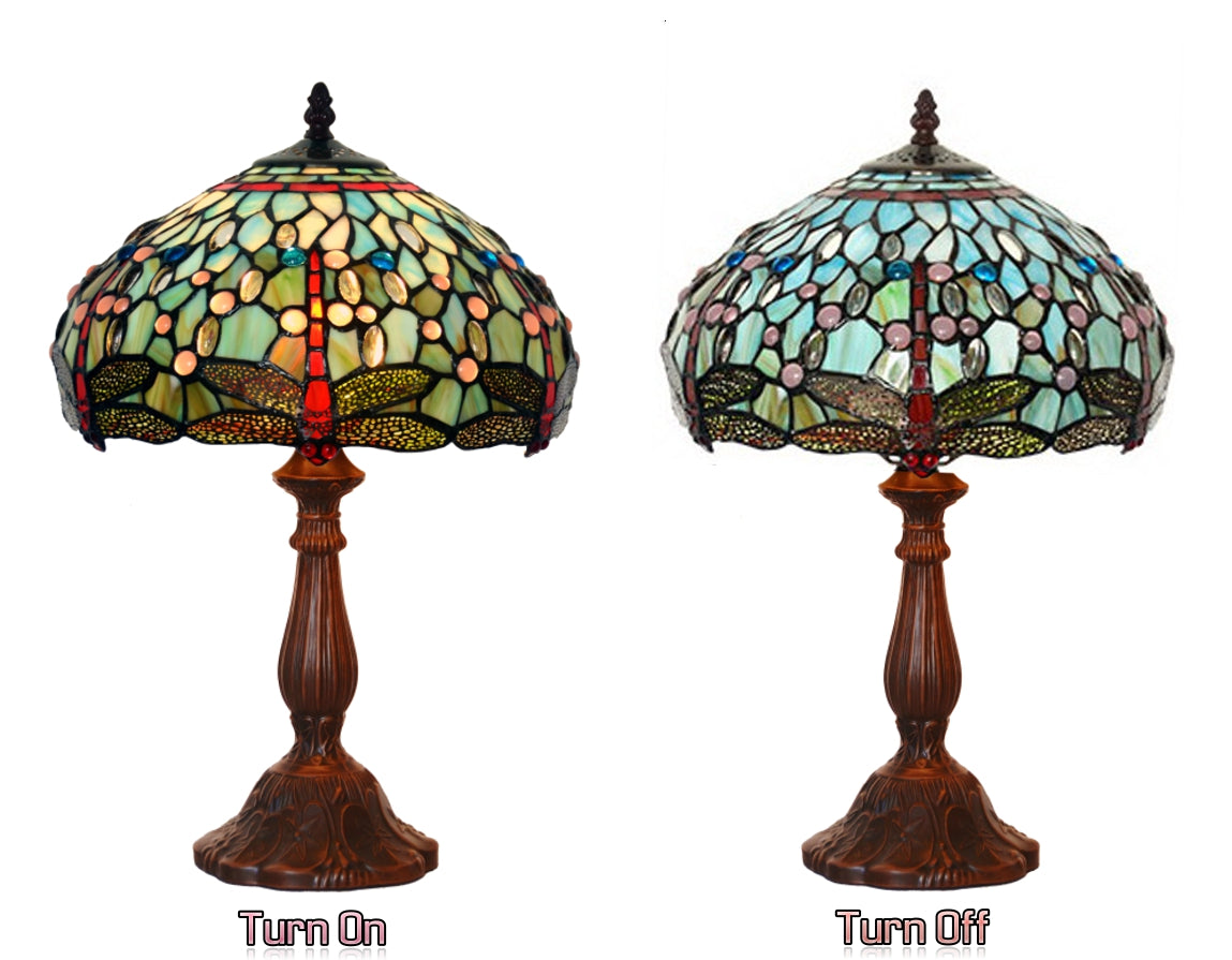 12"  Blue Dragonfly Style Tiffany Bedside Lamp