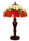 Large 16" Red Rose Leadlight Stained Glass Tiffany Table Lamp
