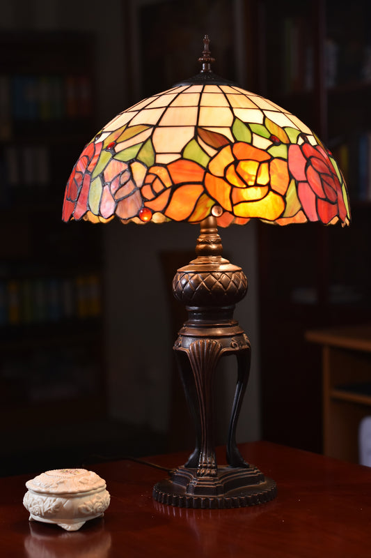 16" Classical Red Rose Style Tiffany Table Lamp