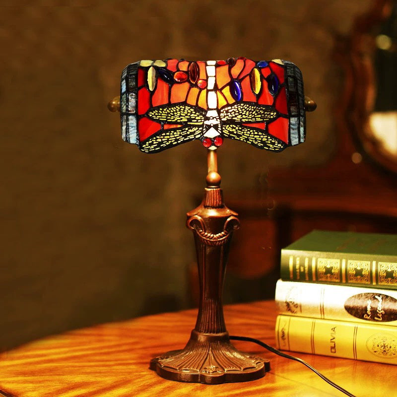 Red Dragonfly Style Tiffany Banker Lamp