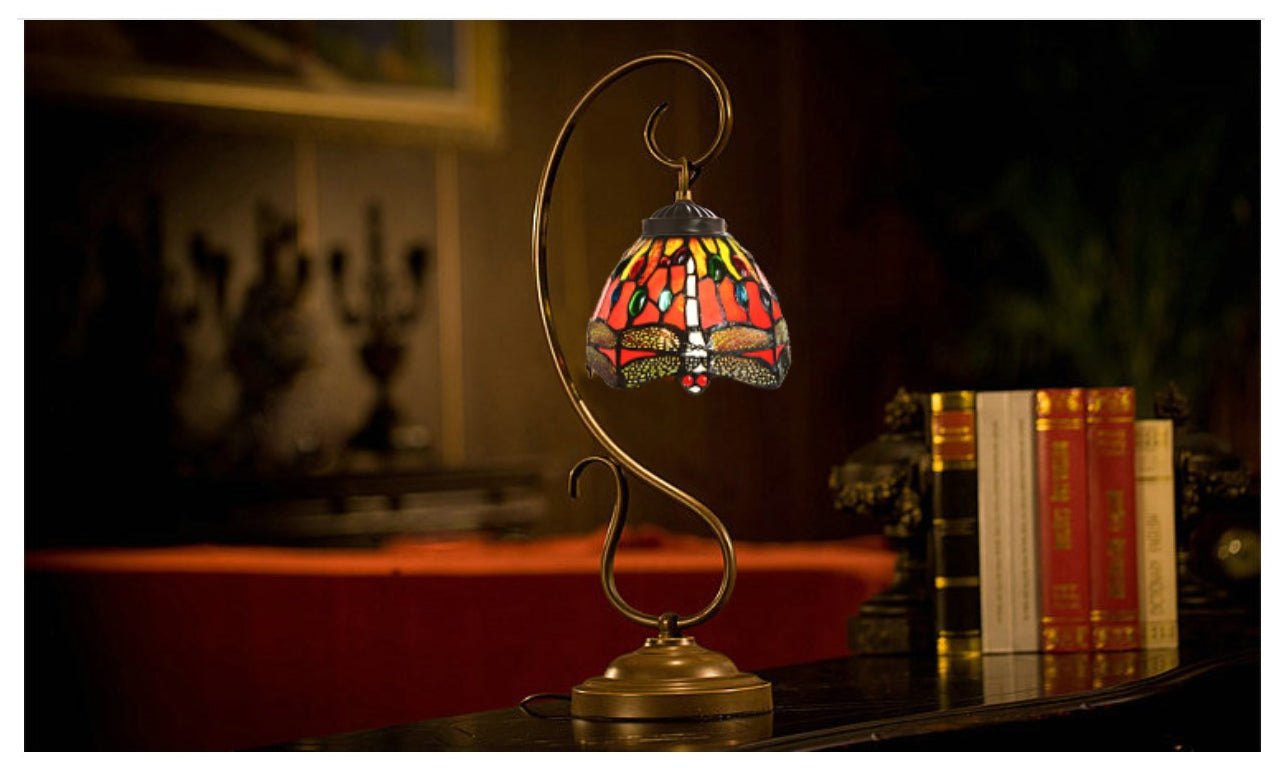 Red Dragonfly Tiffany Accent Table Lamp