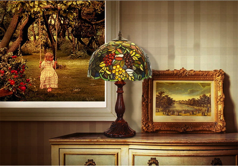 12" Amazing Grape Style Tiffany Bedside Lamp
