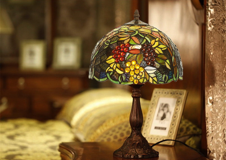 12" Amazing Grape Style Tiffany Bedside Lamp