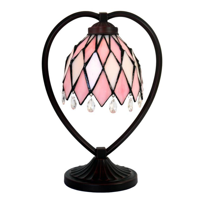 Pink Tiffany Style Stained Glass Table Lamp with Heart-shaped Metal Base