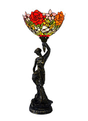 Art Deco Statue Of Liberty Torch Tiffany Stained Glass Red Rose  Accent Table Lamp