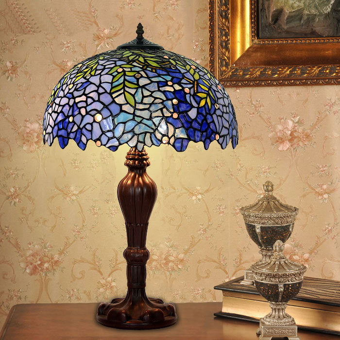 Large 16" Blue Wisteria Leadlight Stained Glass Tiffany Table Lamp