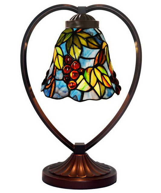 Grape Green Leaf Tiffany Style Stained Glass Table Lamp with Heart-shaped Metal Base