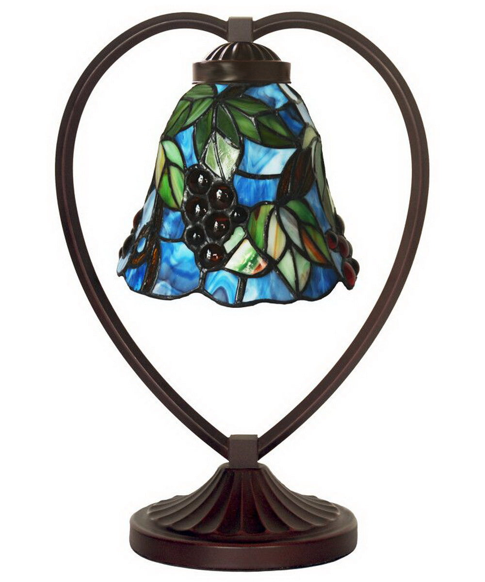 Grape Green Leaf Tiffany Style Stained Glass Table Lamp with Heart-shaped Metal Base