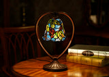 Grape Green Leaf Tiffany Style Stained Glass Table Lamp with Heart-shaped Metal Base