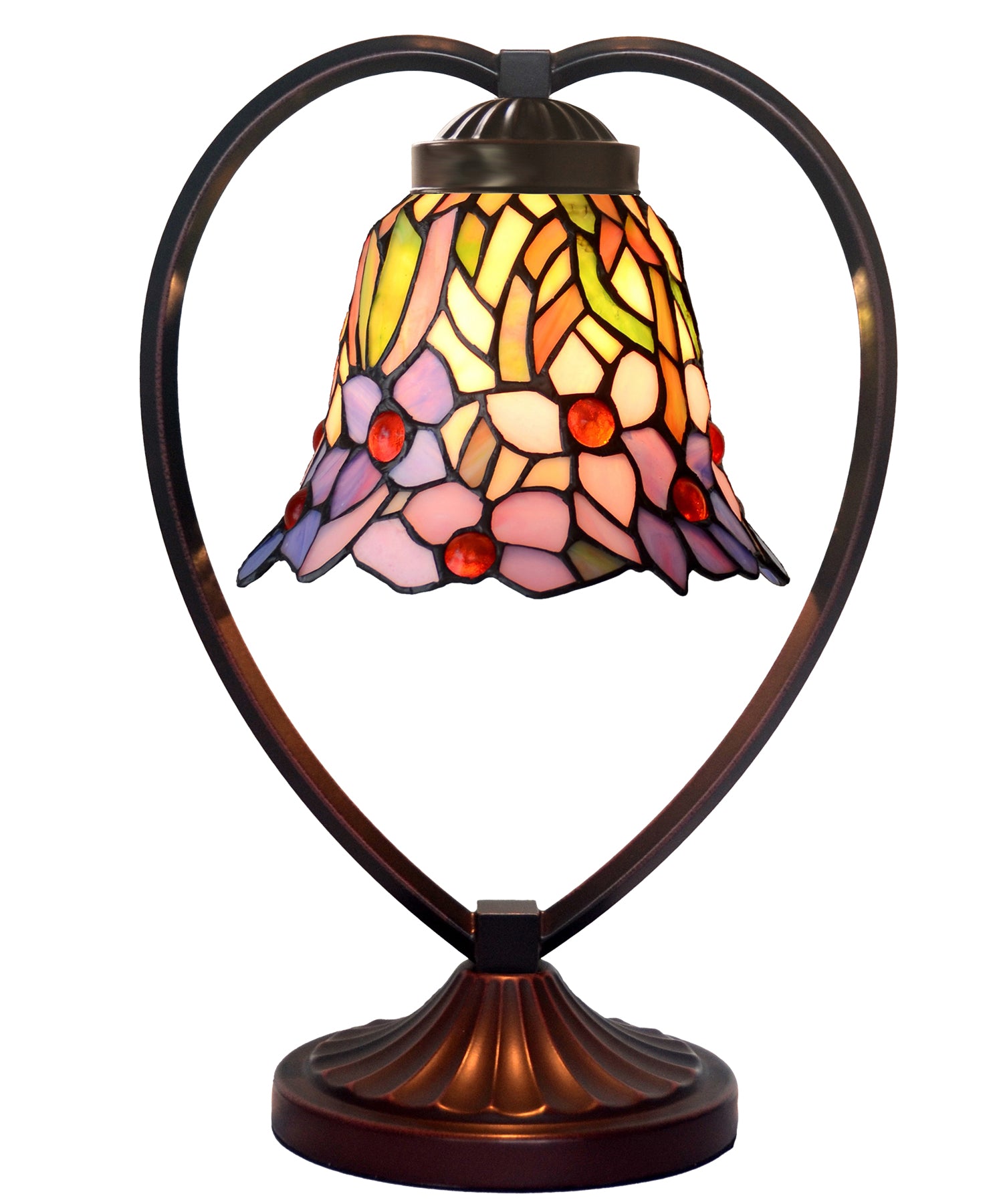Iris Flower Tiffany Style Stained Glass Table Lamp with Heart-shaped Metal Base