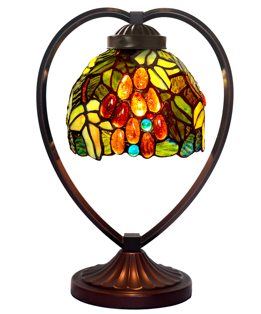 Grape Tiffany Style Stained Glass Table Lamp with Heart-shaped Metal Base