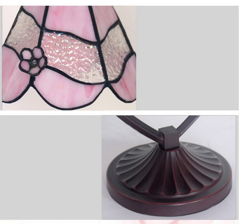 Pink Daisy Tiffany Style Stained Glass Table Lamp with Heart-shaped Metal Base